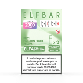 ELFBAR ELFA MONOUSO KIWI PASSION FRUIT GUAVA 0 MG 2 ML 2 PCS