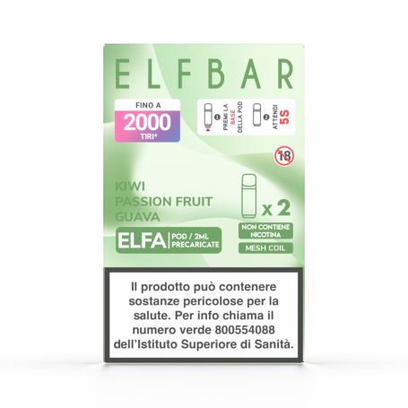 ELFBAR ELFA MONOUSO KIWI PASSION FRUIT GUAVA 0 MG 2 ML 2 PCS