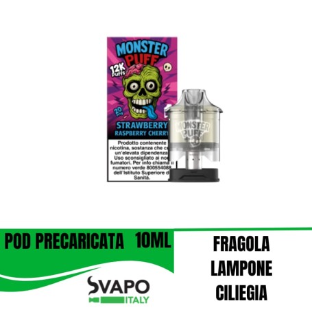 POD PRERICARICATA MONSTER PUFF STRAWBERRY RASPBERRY CHERRY 20 MG