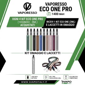 VAPORESSO ECO ONE PRO KIT 1400 MAH 3 ML OGNI 4 KIT ACQUISTATI IN OMAGGIO 1 KIT ECO ONE PRO 2 ML + LACCETTI