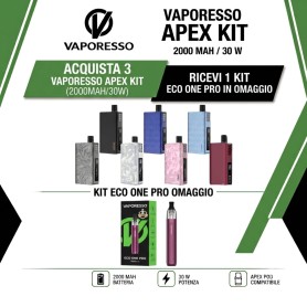 VAPORESSO APEX KIT 2000 MAH 30 W OGNI 3 KIT ACQUISTATI 1 ECO ONE PRO IN OMAGGIO