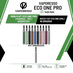 VAPORESSO ECO ONE PRO KIT 1400 MAH 3 ML OGNI 8 KIT ACQUISTATI 1 KIT ECO ONE PRO 3 ML IN OMAGGIO